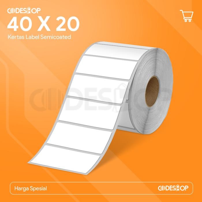 

AT Codeshop Label Stiker Semicoated 40x20 mm 1 Line Sticker Printer Barcode 2500 Pcs