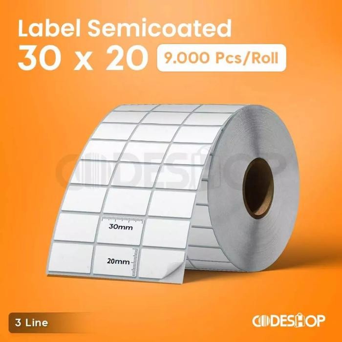 

AT Stiker Label Semicoat 30 x 20 / 30x20 mm 3 Line Kertas Printer Barcode