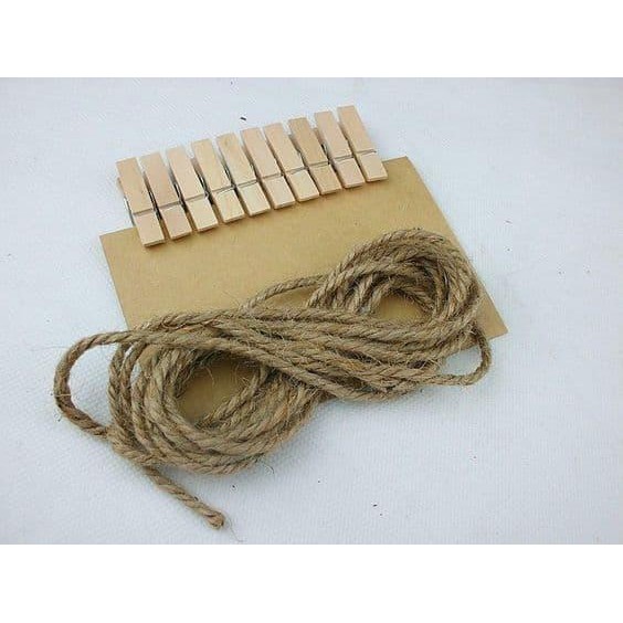 

AT Paket 20pcs Wooden Clip + 4meter Tali Rami/ Jepit Foto Kayu/Hemp Rope