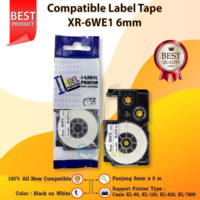 

AT Label Tape Casette XR-6WE1 XR-6 Black on White 6mm Printer Casio