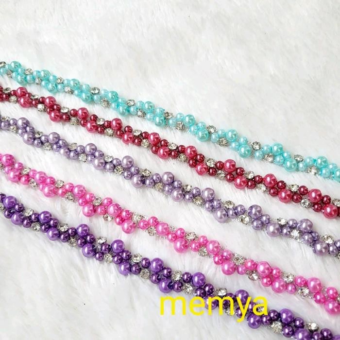 

AT renda aplikasi payet mutiara rangkai 50cm Renda