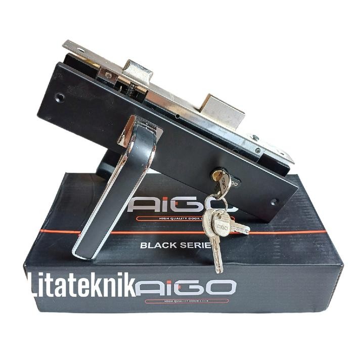 kunci pintu besar premium full black besar handle pintu besar komplit aigo kunci pintu rumah 1 set