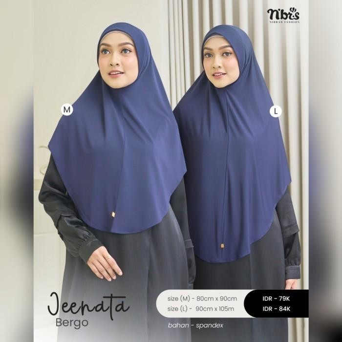 Nibras Hijab Jeenata Bergo Warna Cream Khaki Polos Jilbab Instan Branded Ori Syari Size M dan L