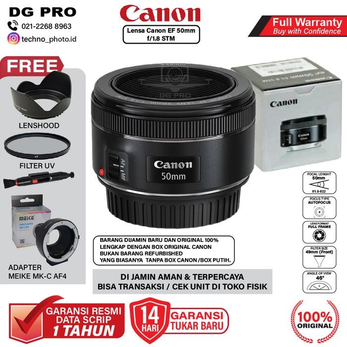 LENSA FIX CANON 50MM F1.8 STM PAKET ADAPTER MEIKE TO CANON EOS M