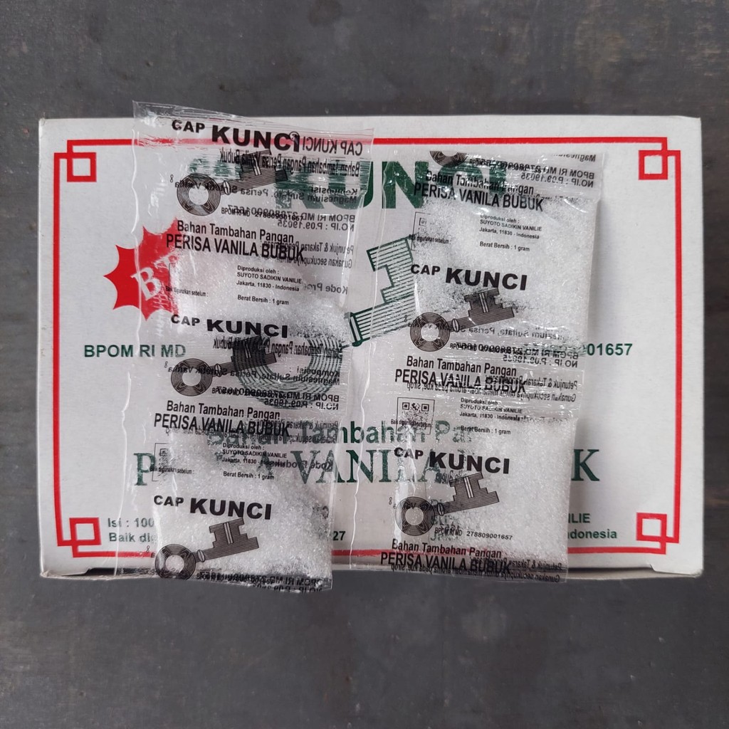 

Perisa Vanila Bubuk (Vanili) Cap KUNCI Kemasan 1 gram (isi 4 sachet)