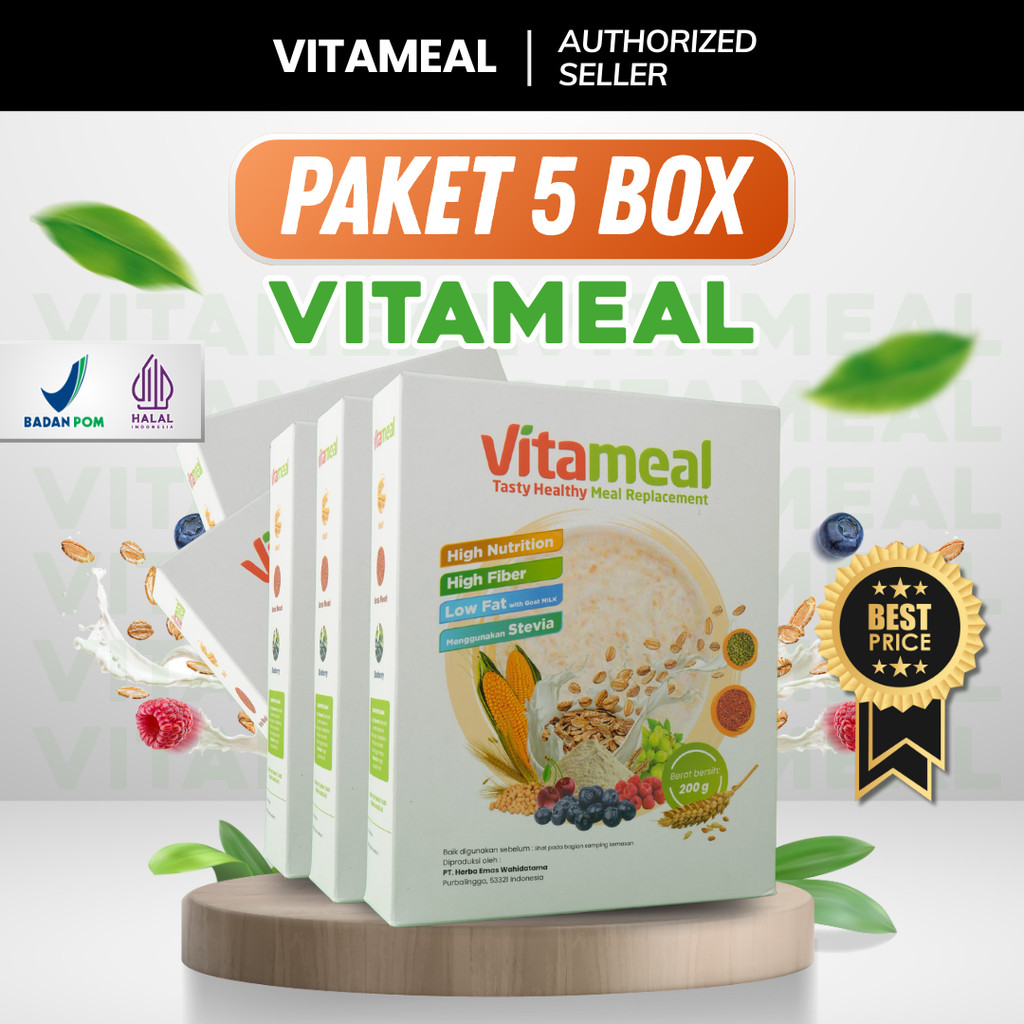 

Vitameal – Paket 5 Box Hemat Sereal Multigrain Sehat Turunkan Gula Darah Redakan Kesemutan dan Jaga Kolesterol VITAMILK HERBAL
