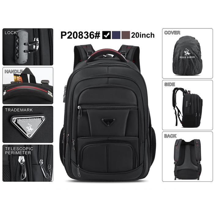 Polo Super Tas Pria Ransel Laptop 20 Inc Expanding Backpack Jumbo Size Ransel Pria Tas Pungg Trendy
