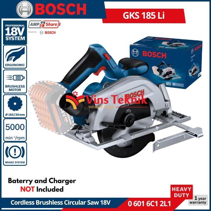 Mesin Gergaji Cordless Circular Saw 165Mm Gks 185 Li Bosch Gks185Li