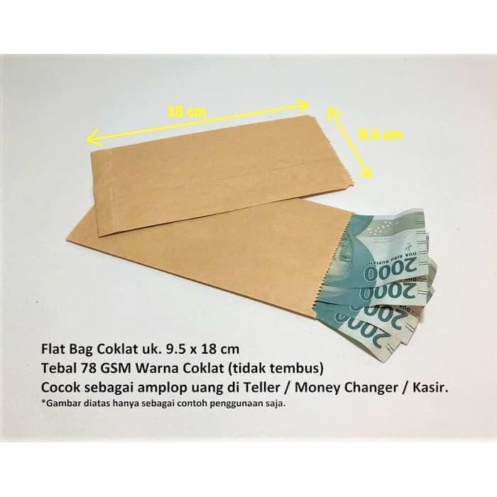 

Orlend Paperbag Flat Kantong Kertas Coklat 9,5X18 (S) Money Amplop Duit