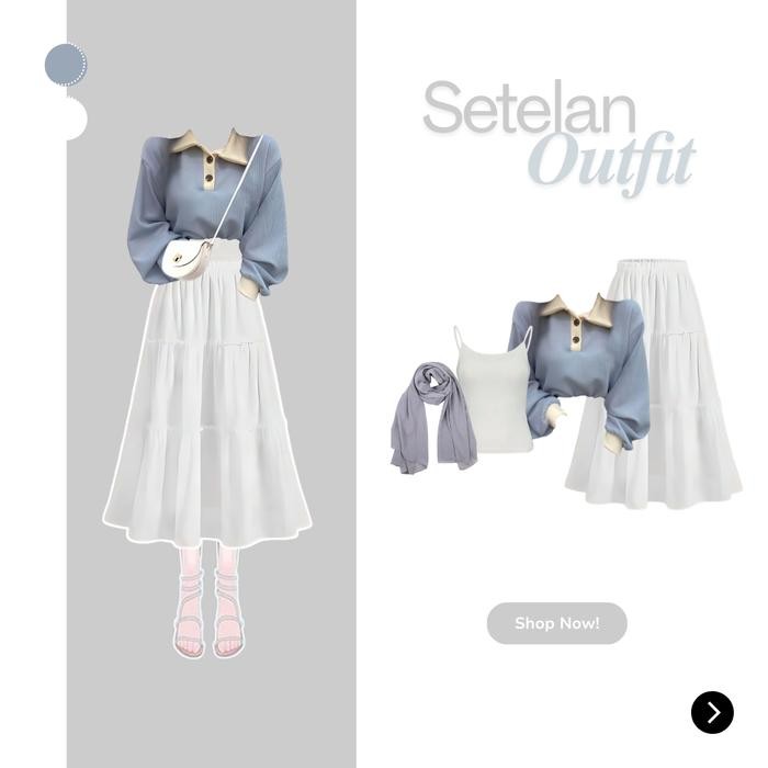 Setelan Wanita Hijab Ootd Kekinian Terbaru Outfit Lebaran Ootd Hijab Korean Style ( Rok Ruffle