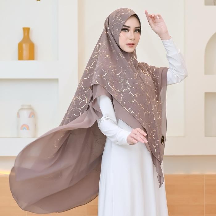 Khimar 2 Layer Nitika N-202 Babydoll France Voil Warna Gold - Cantik Panjang Soft Muslim Jilbab
