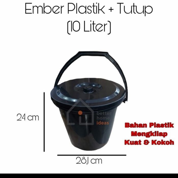 Ember Hitam 10L Ember Plastik Kecil Tutup Gagang Ember Air Mandi Cuci masih ready