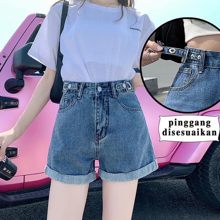 Jeans wanita hh waist hitam import hotpants cewek korean style stretch denim pendek celana Dewasa