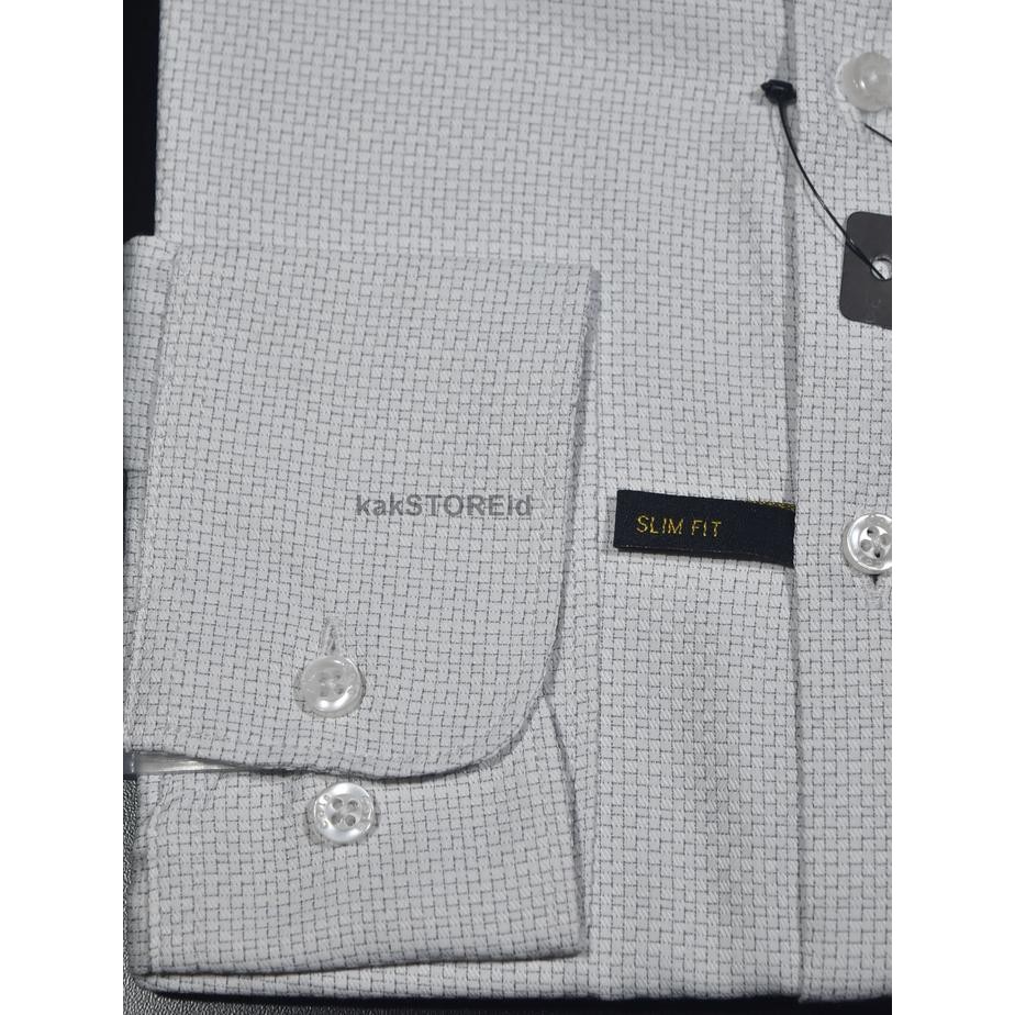 Kemeja Pria COLE Formal Lengan Panjang Putih Motif Abu Slimfit COS 170 Kemeja Murah