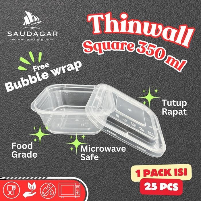 

Thinwall Kotak Makan Plastik Square ukuran 350ml