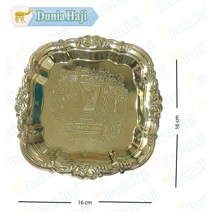 Nampan Arab Mini Kecil Motif Bulat Daun Kotak Warna Emas Gold Stainles