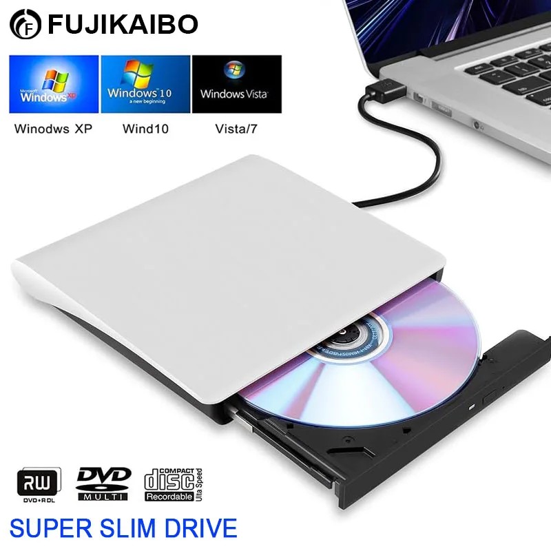 USB 3.0 External DVD Player Ultra-thin CD/DVD Drive Portable Player Burner For Windows 7/ 8/ 10 Mac