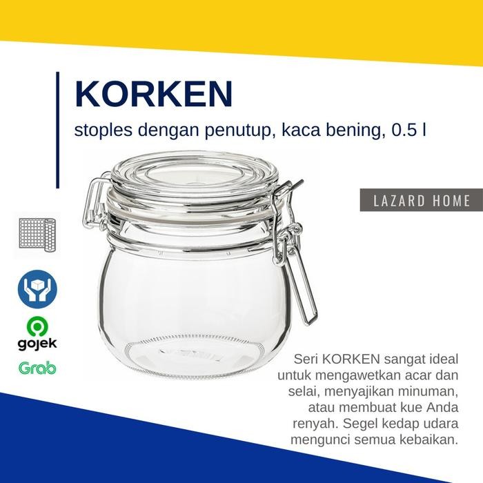 K0rk3n Bulat 0,5 L Toples dengan penutup, kaca bening Kode 315
