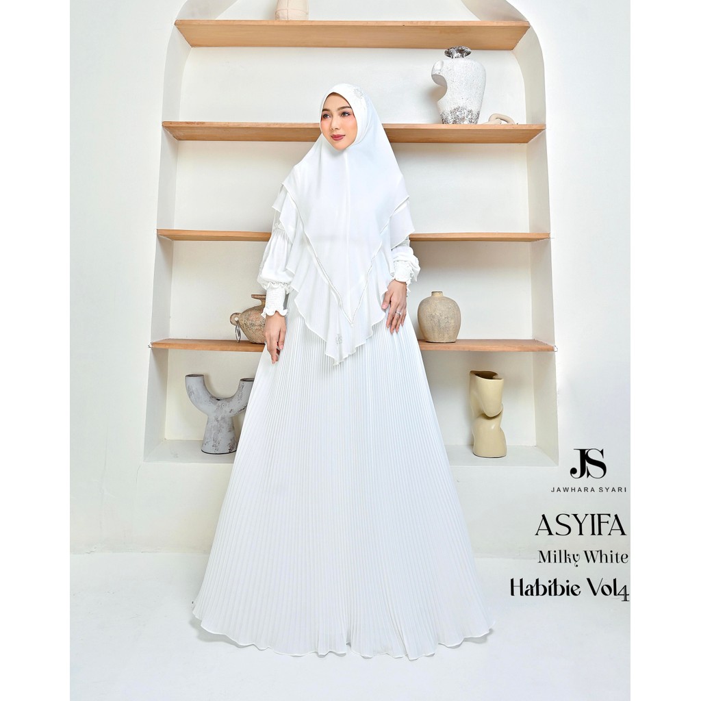 ASYIFA MILKY WHITE - JAWHARA - HABIBIE VOL4 - Gamis Syari Scarf Dress Khimar