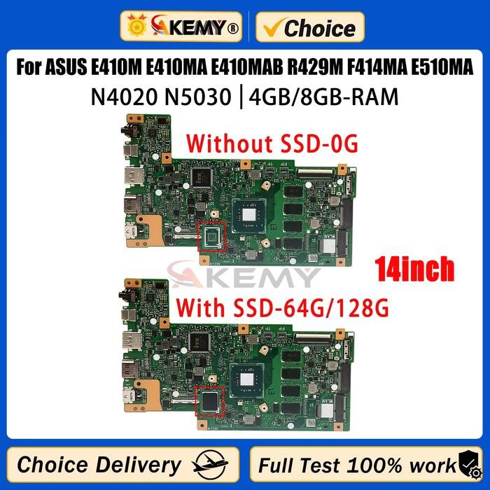 AKEMY E410MA For ASUS E410M E410MAB R429M F414MA E510MA Laptop Motherboard N4020/N4120 N5030 4GB/8GB