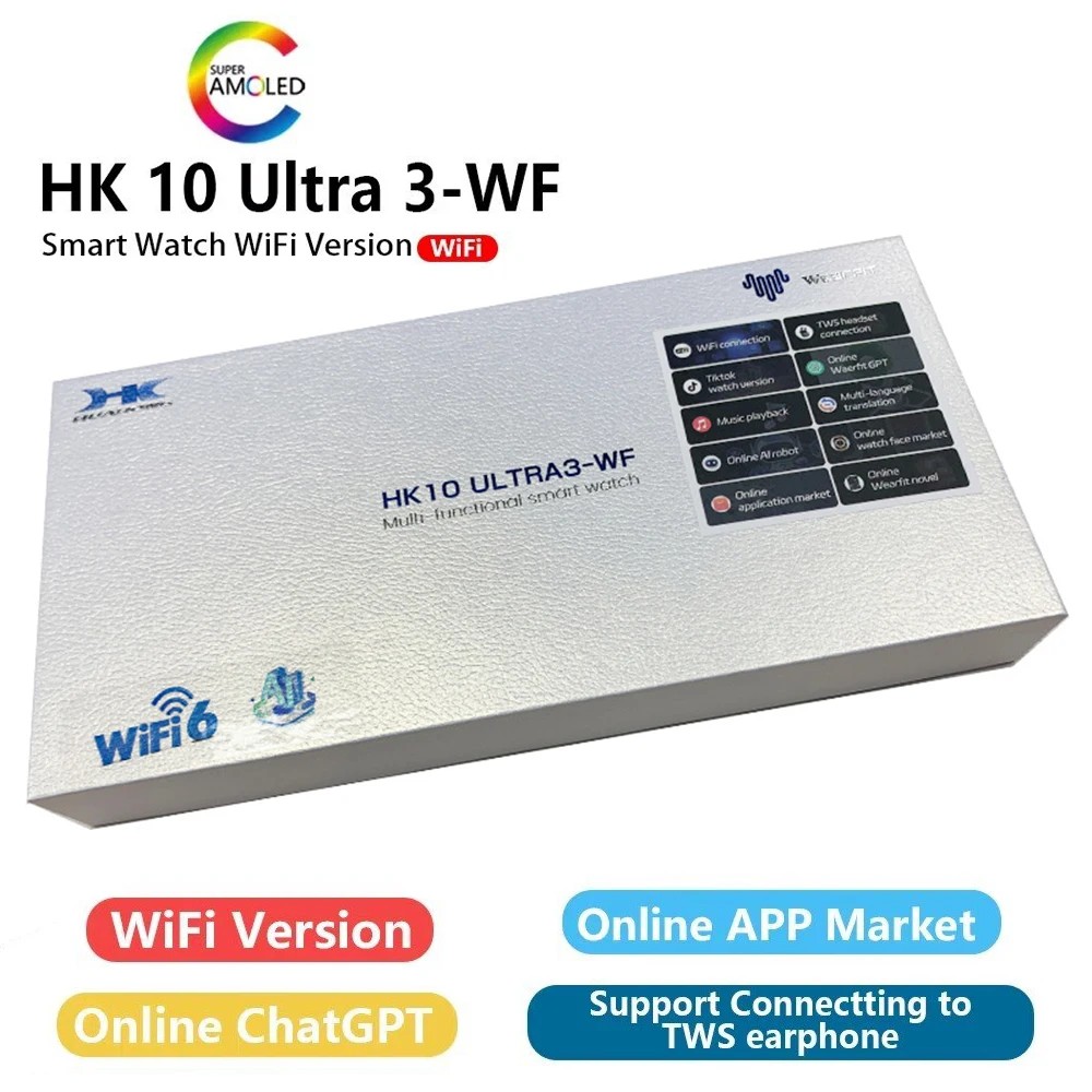 2024 WiFi Smart Watch HK10 Ultra 3 WF Men Smartwatch AMOLED 1GB ChatGPT Photo Album Sport Smartwatch