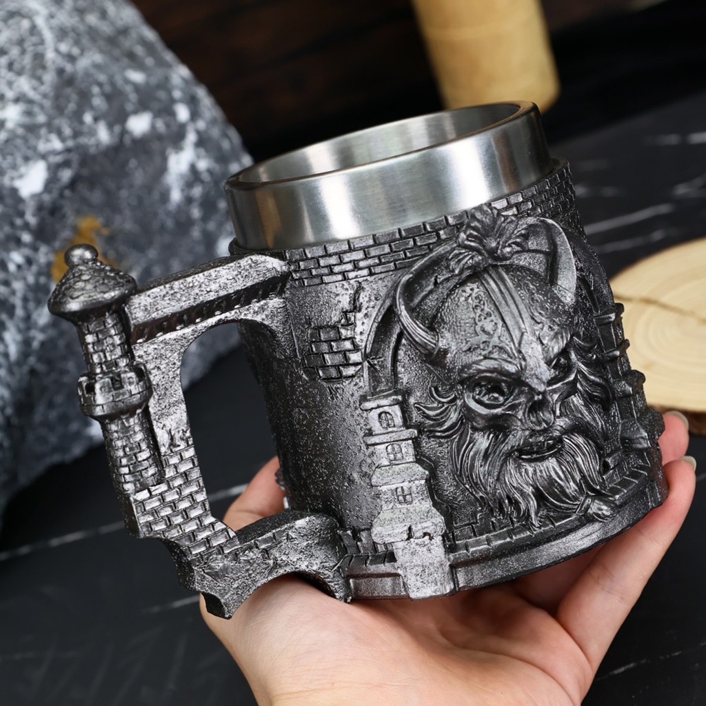 Medieval Cross Swords Knight Mug Tankard Viking Knight Resin Stainless Steel Lining Templar Beer