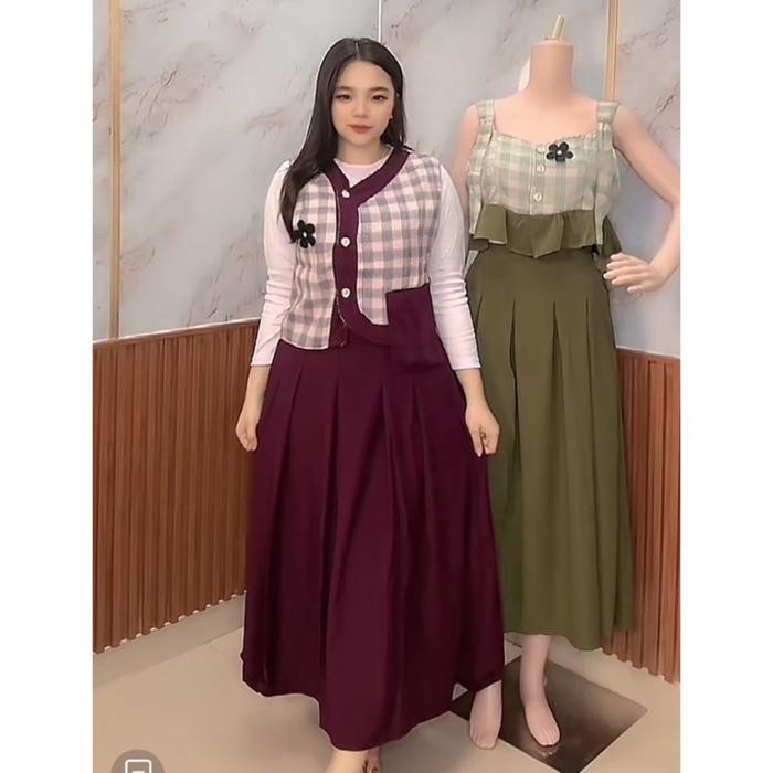 Co.Diandra Set Rok Wanita Tanpa Lengan Bara Silk Setelan Cewek Dewasa