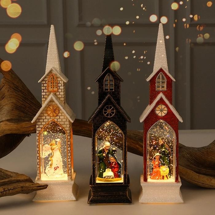 Pajangan Lentera Led Snowglobe Salju Gereja Katedral Natal Premium