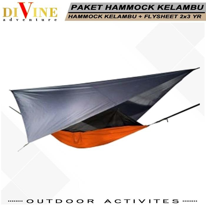 Paket Hammock Kelambu Anti Serangga / Nyamuk Plus Flysheet 200 X 300 Waterproof Camping Outdoor