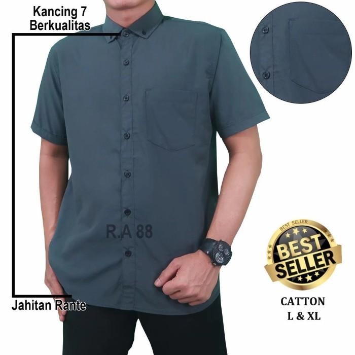 (Expert) kemeja pria lengan pendek kuning polos + Baju Kemeja Pria Slimfit