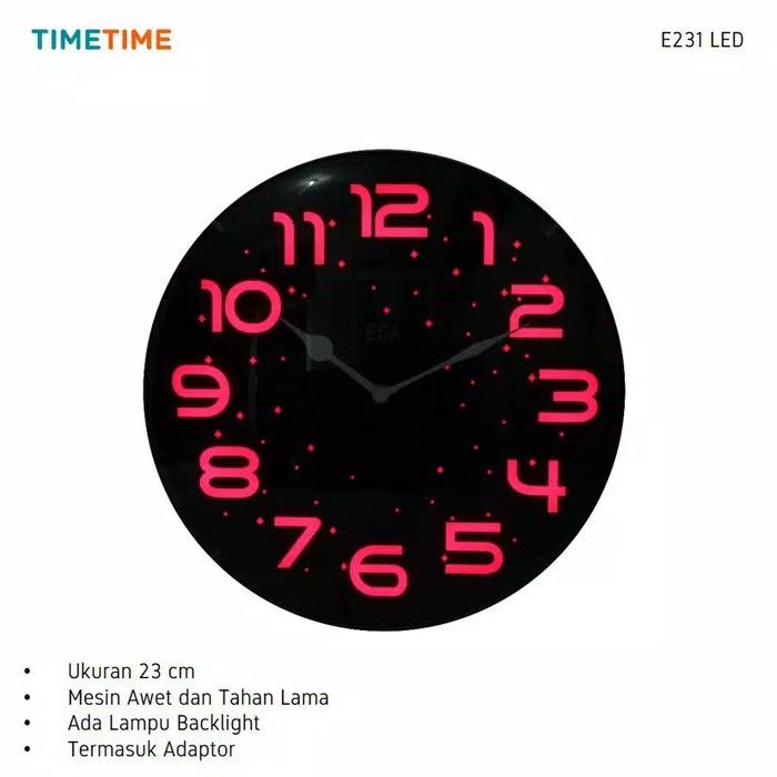 Jam Dinding Analog Led Backlight Minimalis Warna Hitam 23 Cm New Product