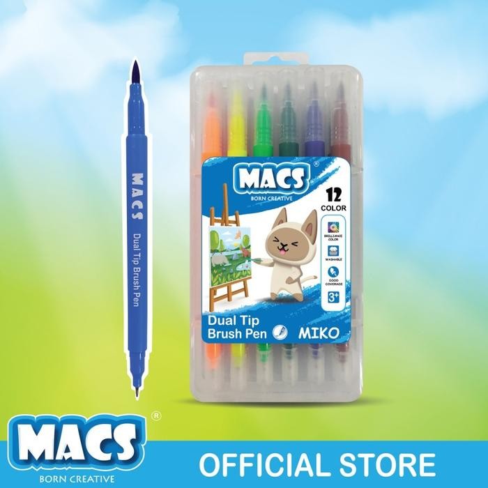 

macs spidol dual tip brush pen marker color 12 warna kode 1174