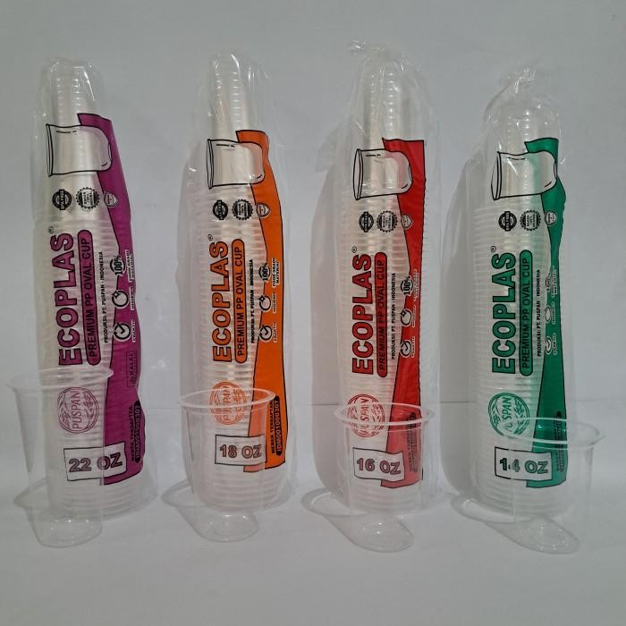 1 DUS 1000 pcs GELAS OVAL 14 16 18 22 Oz Cup Oval 14oz 16oz 18oz 22oz Ecoplas GROSIR