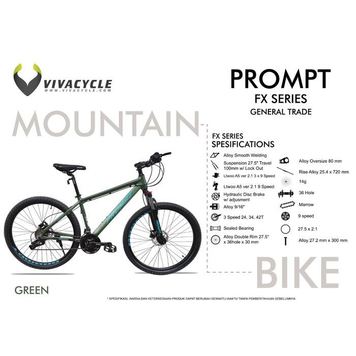 Sepeda Gunung Mtb 27.5 Alloy Hidrolik Prompt Fx V2 27 Speed