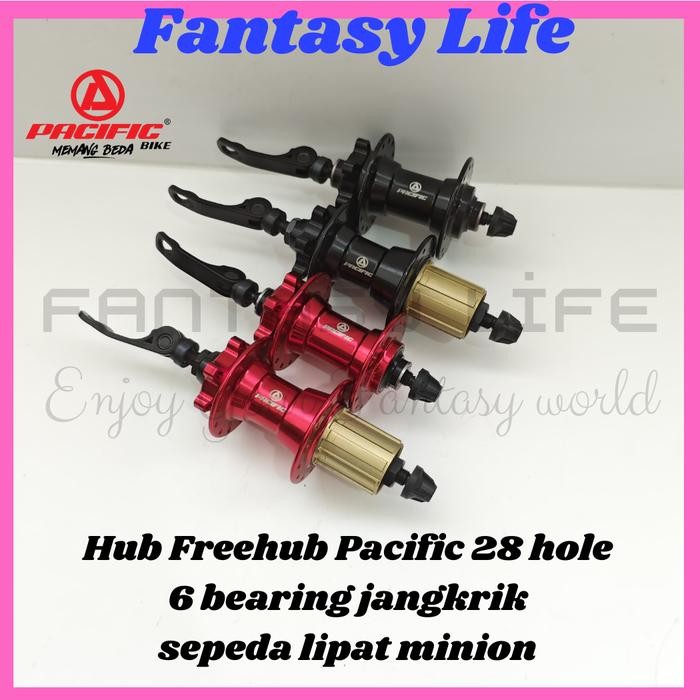Fantasy Hub Freehub Pacific Model Cassate 28 Hole Jangkrik Depan 2 Bearing Belakang 4 Bearing Sepeda
