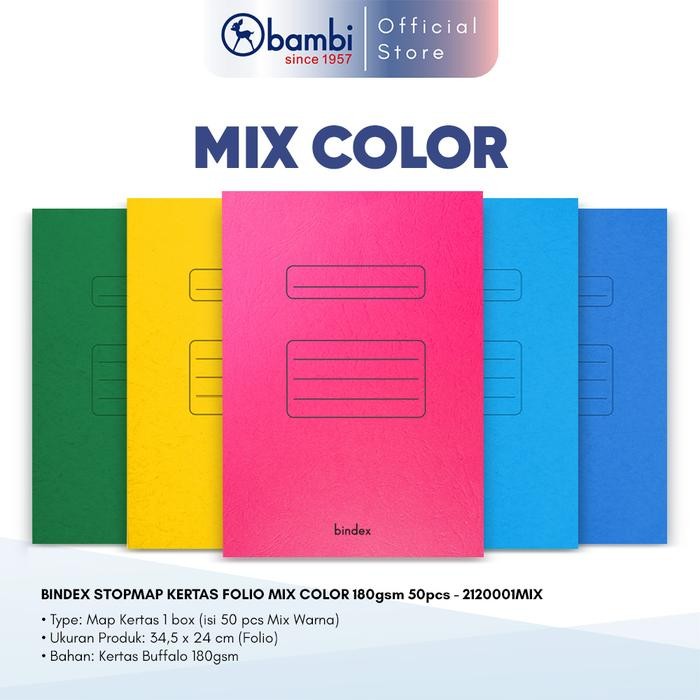 

Ready- Bindex Paper Stopmap Folio Tebal 180 Gsm Mix Color Isi 50 Pcs Original