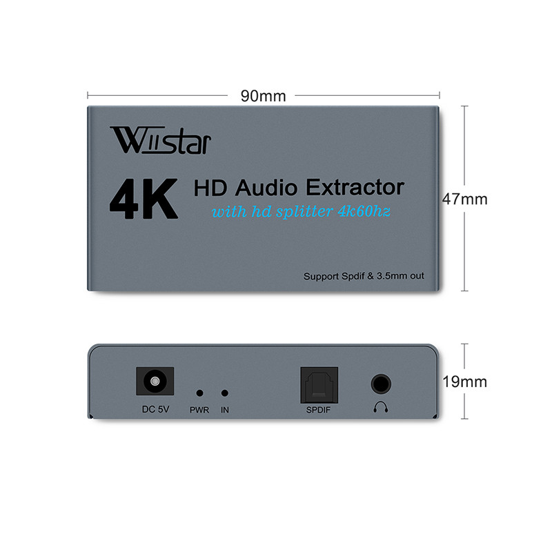 Wiistar HDMI Audio Extractor Splitter HDMI to 2 HDMI Spliiter 4K60Hz HDMI to HDMI Optica SPDIF +