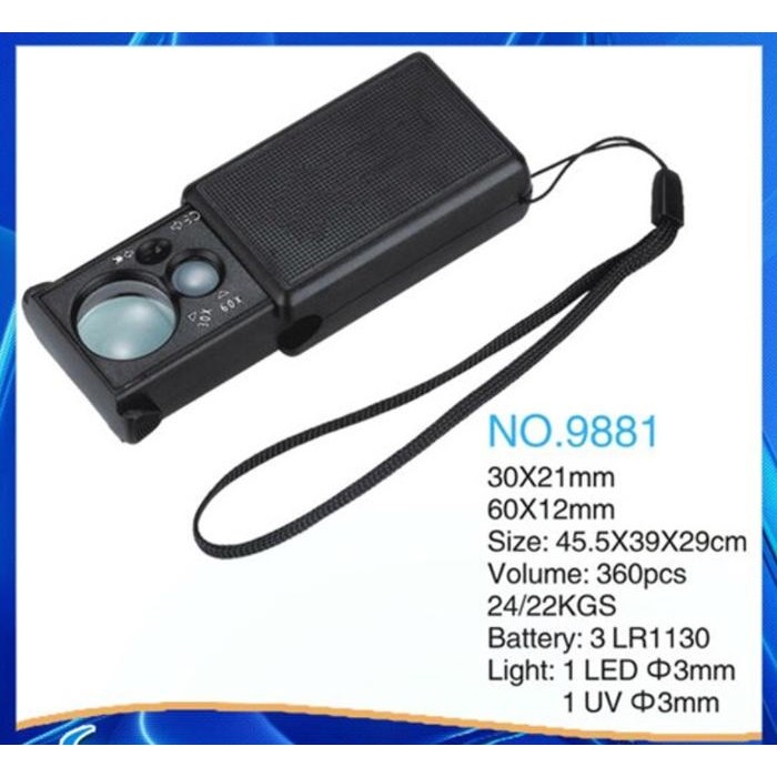

9881 Magnifying Glass Kaca Pembesar 30X & 60X Currency LED and LED
