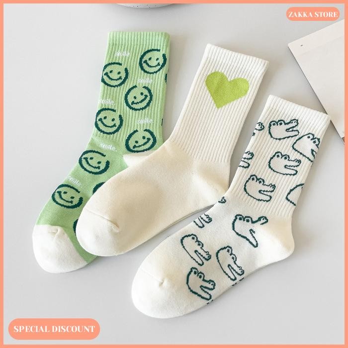 Zakka COD Kaos Kaki Wanita Kartun Putih / Kaus Kaki Katun / Kaus Kaki Mode Jepang Korea / Kaus Kaki