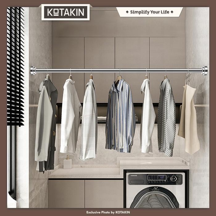KOTAKIN Tiang Gorden Fleksibel Jemuran Baju Tiang Portable Besi Stainless Steel Rel Hordeng