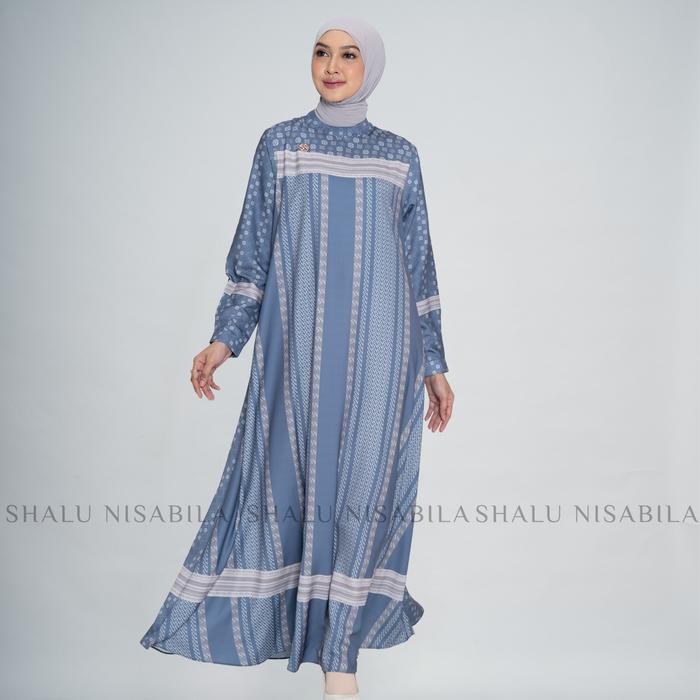 Shalu Nisabila - Kianka Dress Gamis Panjang Maxi Printing Motif Geometris Mewah Simple Syari Wudhu