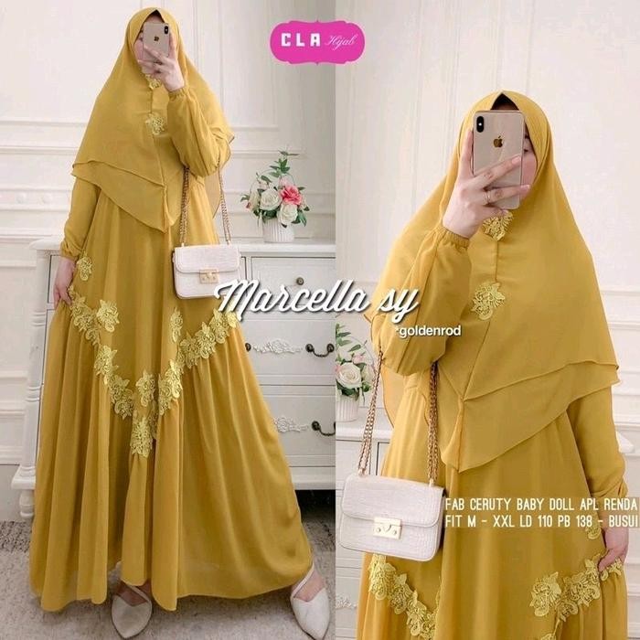 SYAR'I SET HIJAB MARCELLA DRESS CERUTY BABYDOLL MIX JERSEY GAMIS SYARI SET KHIMAR Polos Putih
