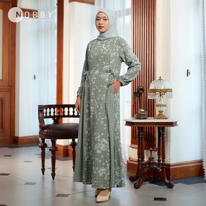 Nobby Zahrina Dress Gamis Muslim Bahan Woolpeach Premium Wudhu Friendly Busui Friendly