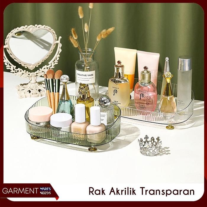 Rak Oval Akrilik Transparan Wadah Tempat Skincare Meja Rias Storage Organiser Stationery Multifungsi
