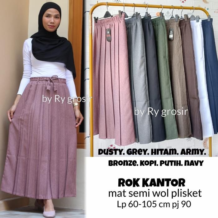 Rok Kantor Bahan Semi Wol Panjang