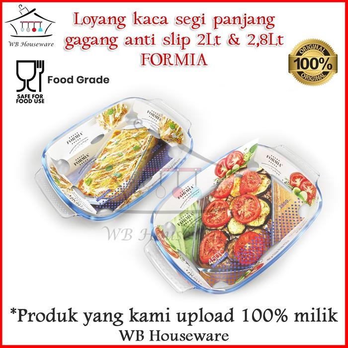 Loyang kaca segi prasmanan 2,0/2,8Liter / wadah saji kaca tahan panas FORMIA