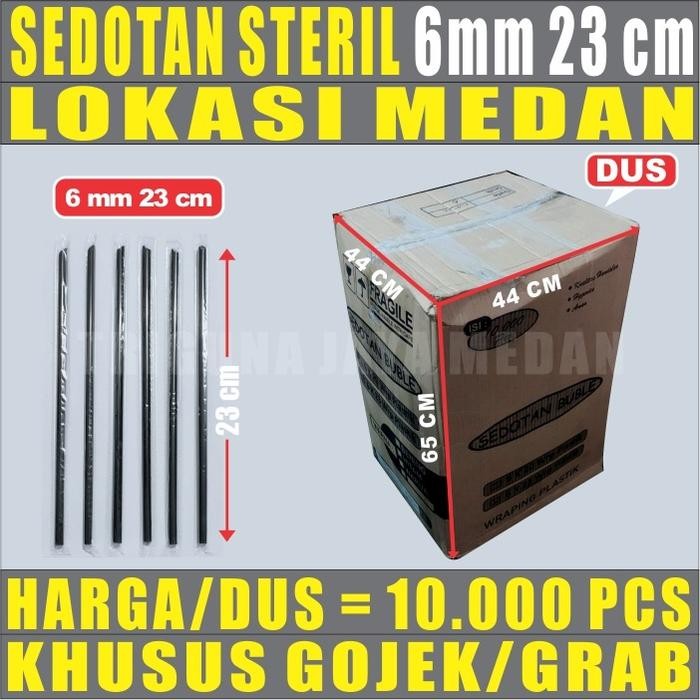 Sedotan hitam steril plastik per Dus lancip runcing 6mm higienis Medan