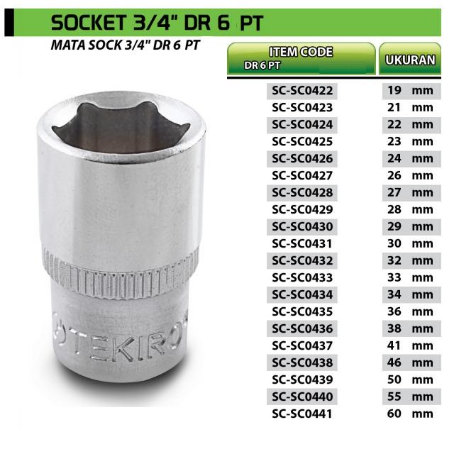 KUNCI SOK 36 MM TEKIRO 3/4" 6 PT MATA SOK 36 MM