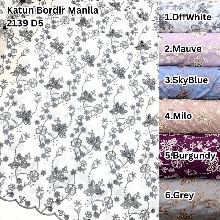 

Kain Katun Bordir Manila 2139 D5 motif bunga cantik bahan adem nyaman (lebar 150cm)