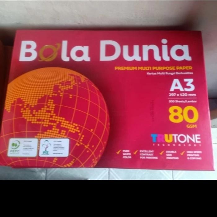 

KERTAS HVS A3 80 GRAM MEREK BOLA DUNIA HARGA SATU REAM